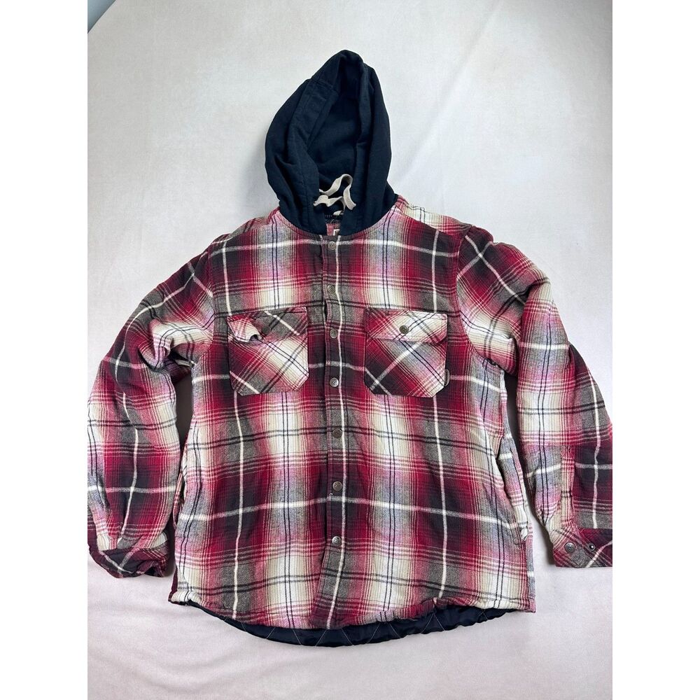 Legendary Outfitters Hooded Flannel Shirt Jacket Men's M Plaid Quilted Shacket